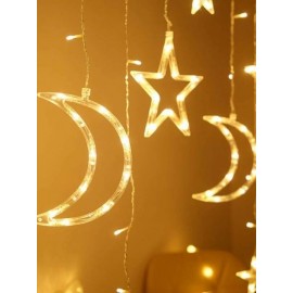 Универсальная новогодняя гирлянда Штора с праздничными фигурами Луна Звезда 2.5х1м 8 режимов тон света Тёплый