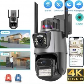 Уличная камера видеонаблюдения с двумя объективами 2 камеры с мигалкой и сиреной Wi-Fi PTZ 4K 8MP