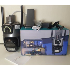 Уличная камера видеонаблюдения с двумя объективами 2 камеры с мигалкой и сиреной Wi-Fi PTZ 4K 8MP