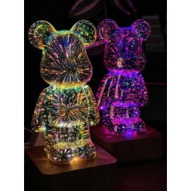 3D ночник Bearbrick Мишка с эффектом Фейерверк стеклянный RGB 8 цветов Проекционный светильник мишка GS-7911  Размер 100*200