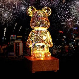 3D ночник Bearbrick Мишка с эффектом Фейерверк стеклянный RGB 8 цветов Проекционный светильник мишка GS-7911  Размер 100*200