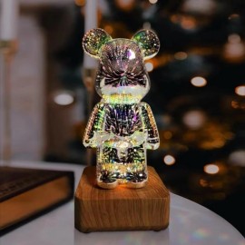 3D ночник Bearbrick Мишка с эффектом Фейерверк стеклянный RGB 8 цветов Проекционный светильник мишка GS-7911  Размер 100*200