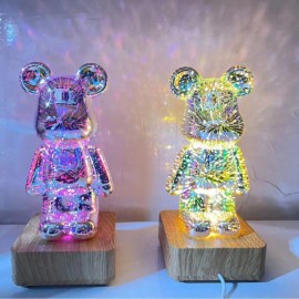 3D ночник Bearbrick Мишка с эффектом Фейерверк стеклянный RGB 8 цветов Проекционный светильник мишка GS-7911  Размер 100*200