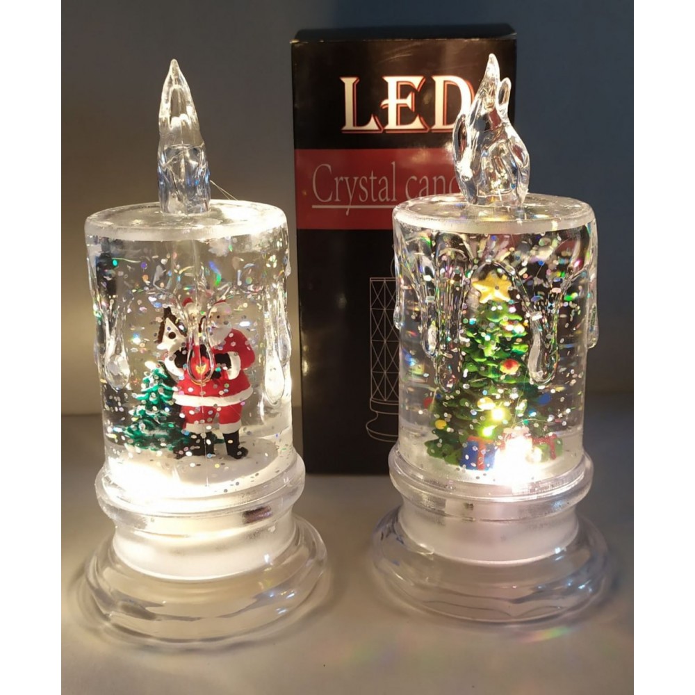 Светильник-ночник Хрустальная Свеча с новогодними фигурками, 14см от батареек 3шт AG13