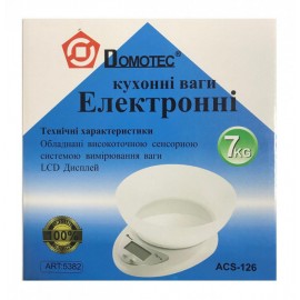 Весы кухонные Domotec ACS-126 с чашей до 7 кг белые