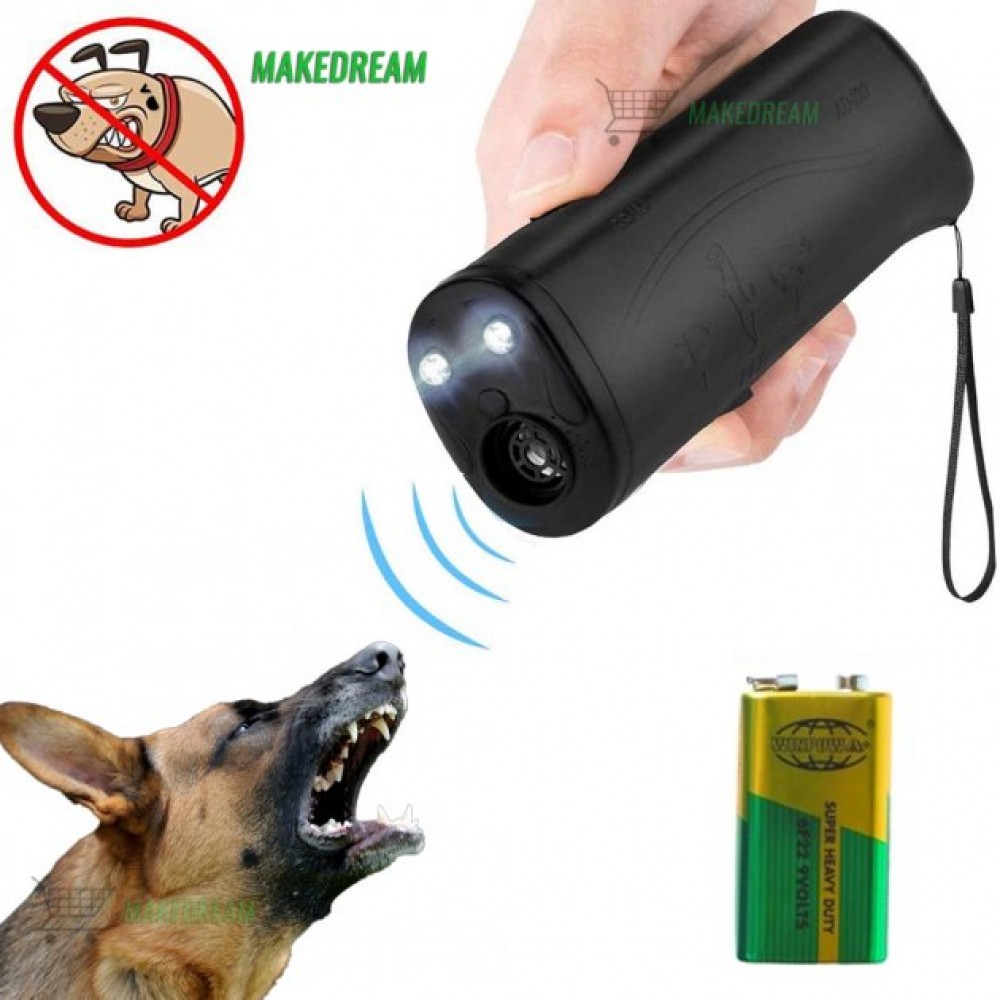 Мощный ультразвуковой отпугиватель собак с фонариком и функцией обучение, защита от собак