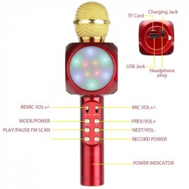 Микрофон диско караоке беспроводной с bluetooth динамиком детский светящийся Wster WS-1816 FM радио, цвет на выбор