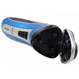 Аккумуляторная электробритва Gemei GM-7090 голубая, 3 бритвенные головки, стальные ножи, антискользящее покрытие
