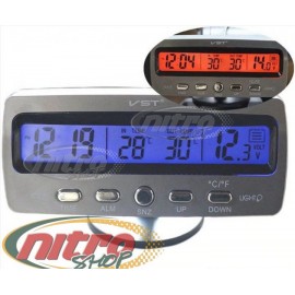 Автомобильные часы VST - 7045V подсветка синяя оранжевая + 2 термометра + вольтметр аккумулятора авто 12В-24В