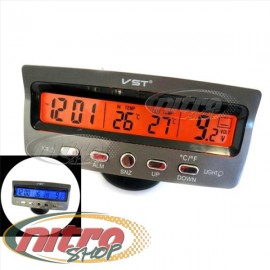 Автомобильные часы VST - 7045V подсветка синяя оранжевая + 2 термометра + вольтметр аккумулятора авто 12В-24В