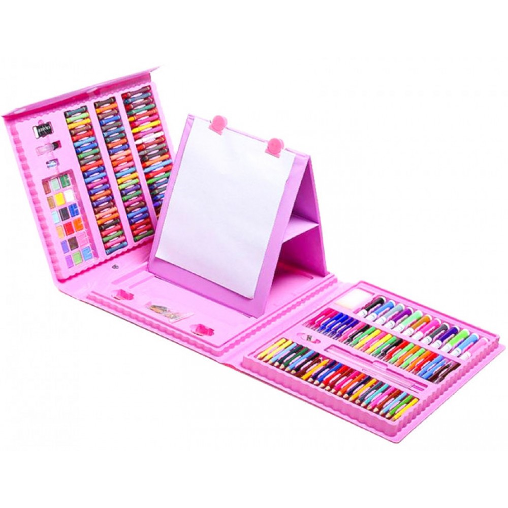 Набор для рисования и творчества с мольбертом в чемоданчике 208 предметов розовый