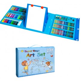 Набор для рисования и творчества с мольбертом в чемоданчике 208 предметов голубой