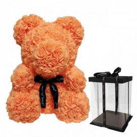 Мишка из роз Оранжевый 40см с бантом + подарочная упаковка