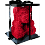 Мишка из 3d роз 40 см красный в подарочной коробке