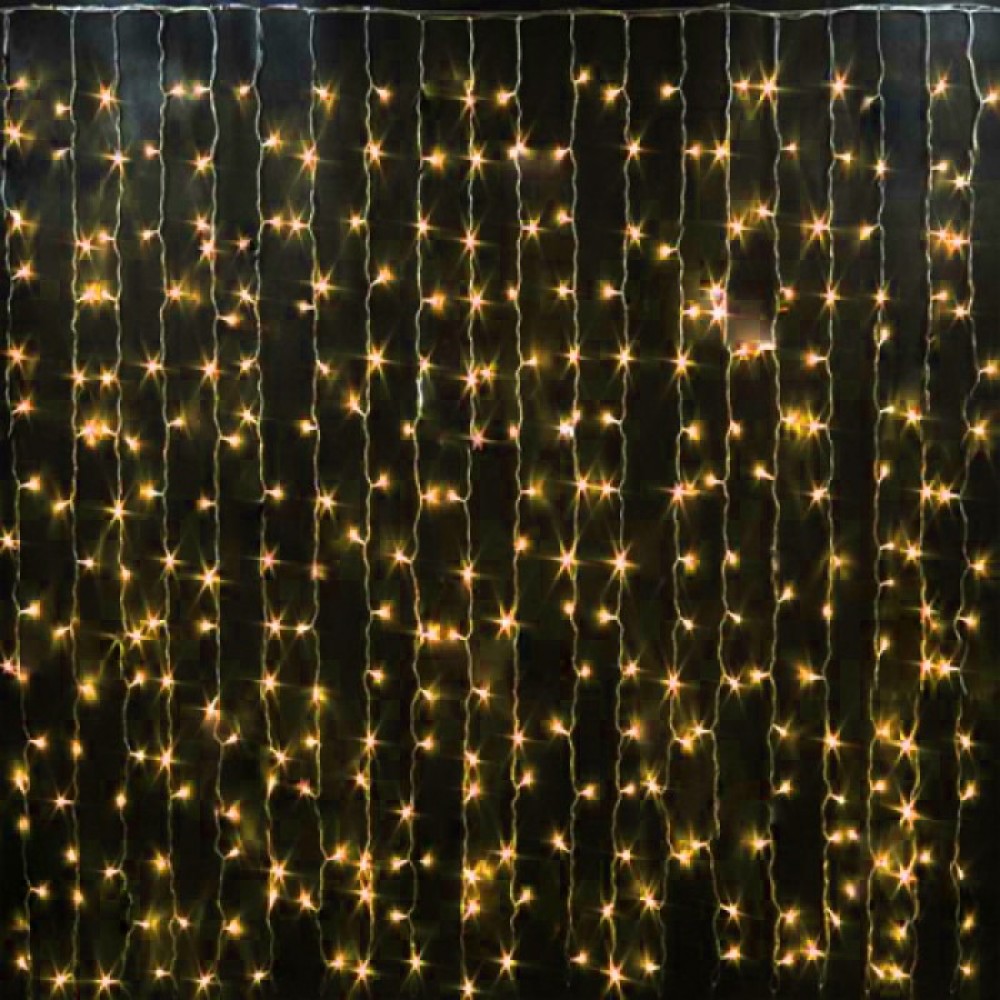 Гирлянда Штора  3*1,5м, 240 LED, прозрач.шнур с переходником, Цвет белый, теплый, микс