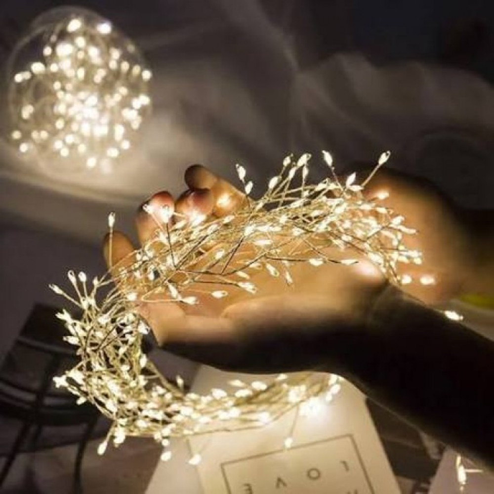 Гирлянда Штора Мишура 3*0,6м, 200 LED, 10 линий, медный провод, USB +пульт, Цвет теплый, RV-337G