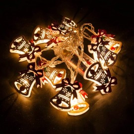 Гирлянда светодиодная Колокольчик, 10шт деревянных фигурок, 2м, USB, Цвет теплый  