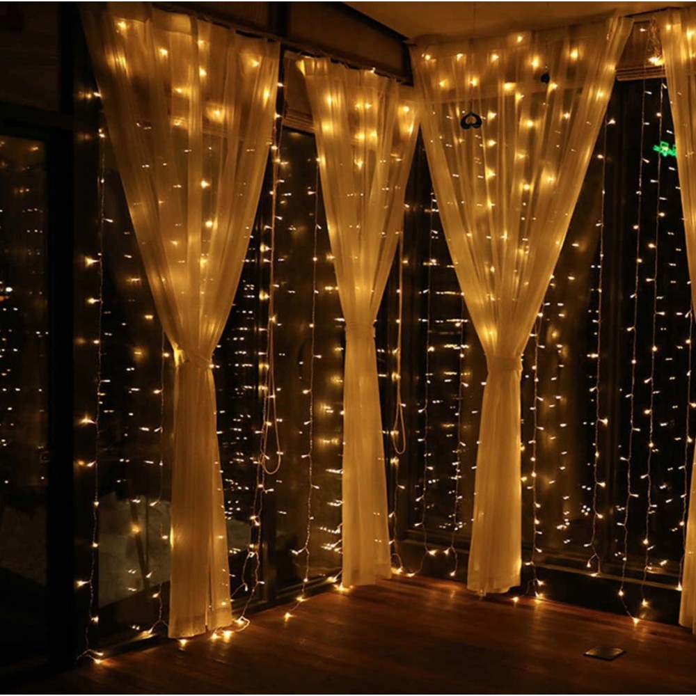 Гирлянда Штора 3*2м, 200 LED, прозрач.шнур с переходником, Цвет белый, теплый, RV-30