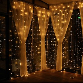 Гирлянда Штора 3*2м, 200 LED, прозрач.шнур с переходником, Цвет белый, теплый, RV-30