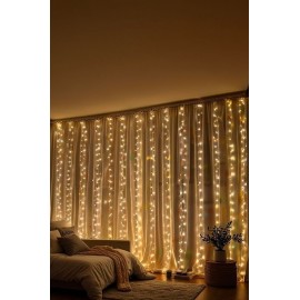 Гирлянда Штора Мишура 3*0,6м, 200 LED, 10 линий, медный провод, USB +пульт, Цвет теплый, RV-337G