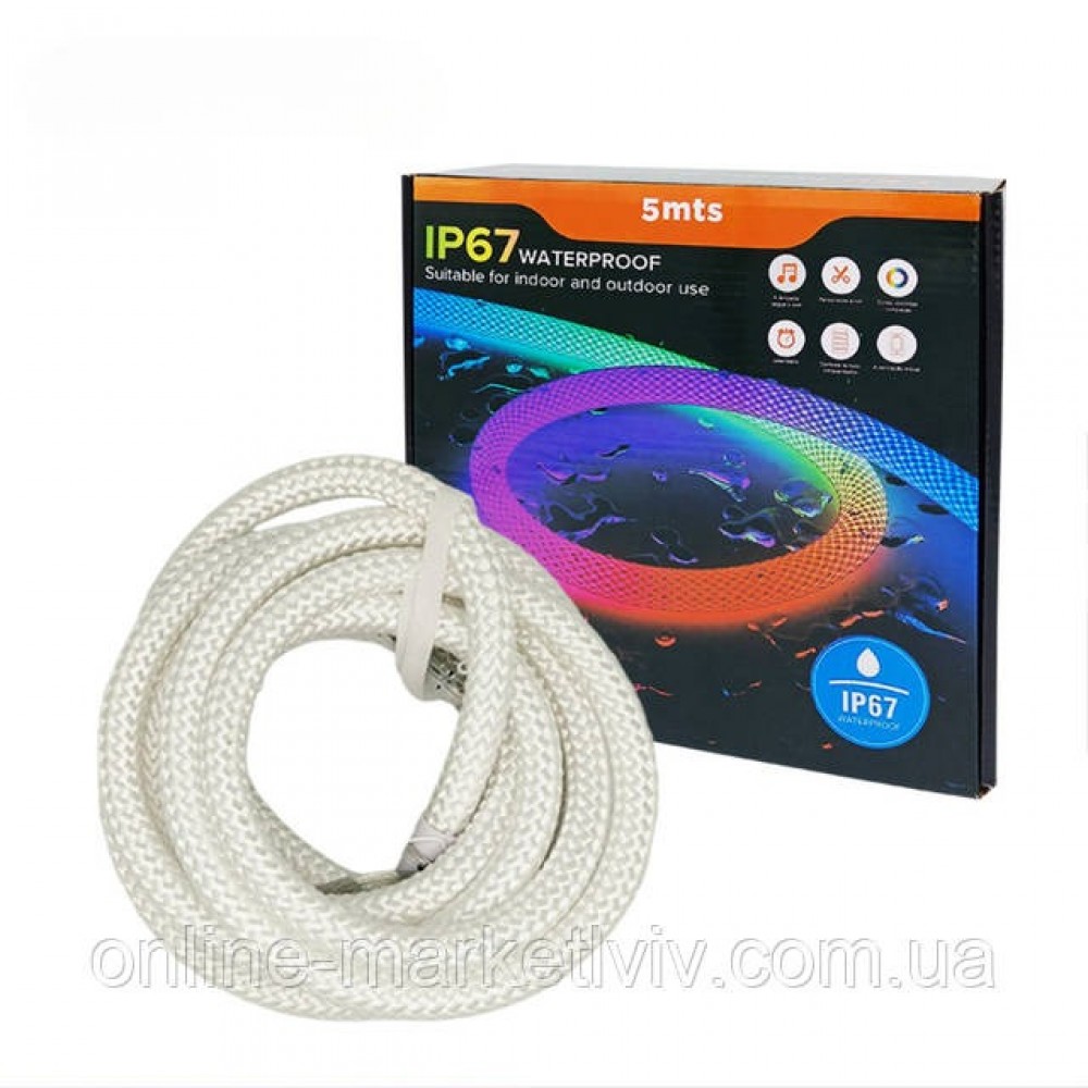 Лента Светодиодная Неоновая Чушуйчатая 5м RGB-1C, пульт и управление через Bluetooth, USB IP67