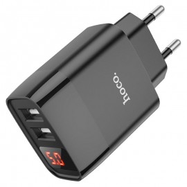 СЗУ Сетевое зарядное устройство Hoco C86A Illustrious dual port charger with digital display set + кабель Micro , Type-C 2,4А  2,4А, 2USB с дисплеем