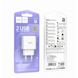 СЗУ Сетевое зарядное устройство Hoco C141A USB Smart dual-port charger(EU) 5V/2.1A